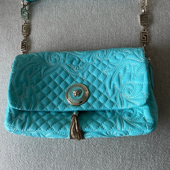 Versace Handbags - Versace Blue Vanitas Barocco Nappa Leather Handbag